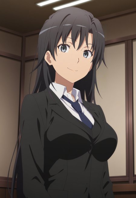 1girl,solo,Shizuka,black hair,long hair,breasts,anime coloring,
formal,upper body,looking at viewer,indoors,smile
,masterpiece,best quality,amazing quality,<lora:Shizuka_Hiratsuka-Yahari_Ore_no_Seishun_Love_Comedy_wa_Machigatteiru:0.85>