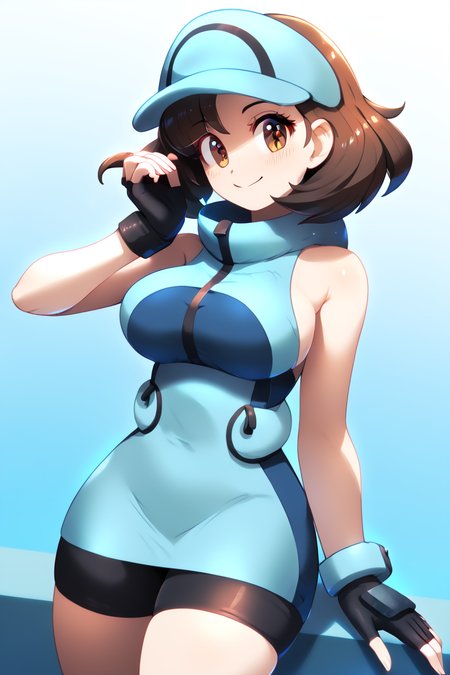 score_9, score_8_up, score_8, medium breasts, (curvy), cute, eyelashes,      ,  zzAceSM, brown eyes, brown hair, medium hair, visor cap, fingerless gloves, sleeveless, hat, black gloves, bike shorts, blue headwear,  ,  <lora:AceTrainerPokemonSM_PDXL:1.0>,  BREAK, smile, closed mouth, looking at viewer, cowboy shot, ,,, embedding:zPDXL, Expressiveh, ,,, <lora:Konpeto_PDXL_v3:1.0>, <lora:SDXLFaeTastic2400:0.5>, <lora:Expressive_H-000001:0.4>,