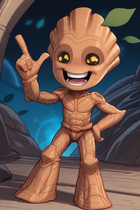 score_9, score_8_up, score_7_up, masterpiece, high quality, BREAK
 <lora:BabyGrootPonyLoRA:1.2>bbgrt, pokemon (creature), no humans, leaf, yellow eyes, alien, cute, happy, in a spaceship, hands on hips. laughing
