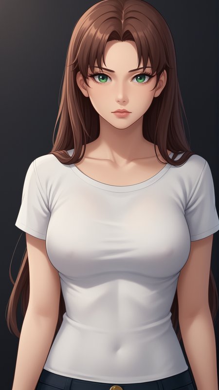 score_9, score_8_up, score_7_up, BREAK source_anime, best quality, masterpiece, ultra detailed,
<lora:Everlasting_Summer_Olga_by_GraffMetal V1:0.7> olga, green eyes, brown hair, long hair, 1girl, solo, lips, mature, fit body, skinny, medium breasts,
serious face
pink lips, black eyeliner cat eye, white shirt, 
amazing background, looking at the camera, looking at the viewer, black background, simple background, close