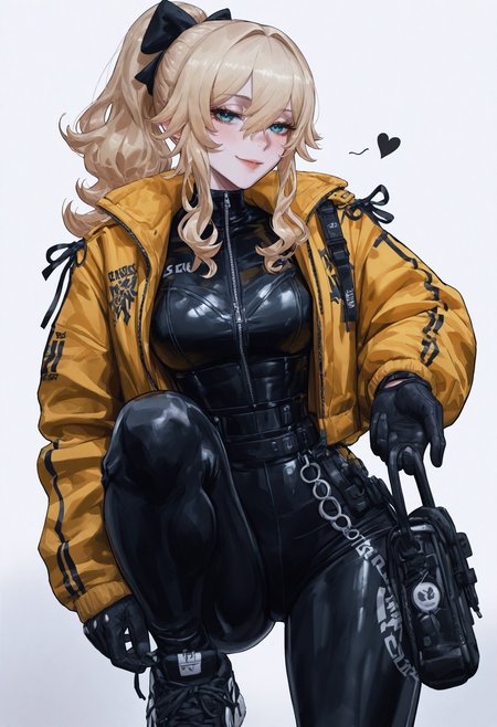 masterpiece,best quality,absurdres,very awa,highres,newest,year 2024,year 2023,<lora:illustrious_noobai_epsilon_pred_1_masterpieces_v1:0.7>,<lora:ponyv4_noob1_2_adamW:0.7>,<lora:spo_sdxl_10ep_4k-data_lora_webui:0.6>,<lora:add-detail-xl:0.35>,<lora:KonyaKarasue:0.4>,akramness,ekrea jan,nslacka,
sk997cos,sk01 jacket,sk02 sneakers,
yellow jacket,
BREK,
jean \(genshin impact\),
BREAK
fringe bangs,
BREAK
seductive smile,
black gloves,
Holding one hand out to side,palm forward,(white background:1.1),
<lora:997sk cosplay IL:1>,