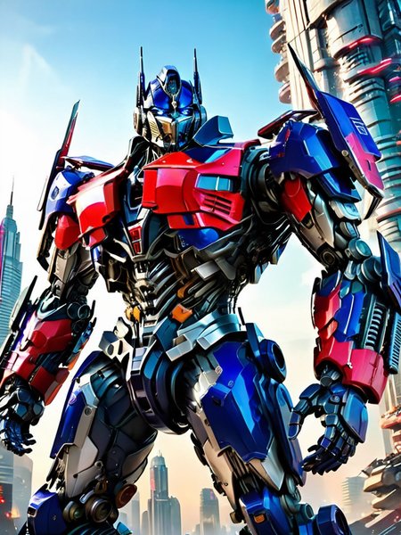 Optimus Prime,cyberhanfu, Cheongsam, cyberpunk city, dynamic pose, Headdress, hair ornament, long hair, cyberpunk, a high-tech city, full of machinery and futuristic element, futurism, technology,robot, mecha, weapon, no humans, science fiction, gun, white background, solo, holding, holding weapon, holding gun, clenched hand, standing, simple background<lora:Optimus Prime_SDXL-000008:0.6>