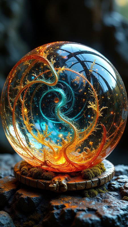 masterpiece, 4k, 8k, bokeh, a glass orb, there seem to be chaos energy and magic inside, it is a special object found in a secret dark astronomy room, dropped on a crafted metalic workshop, orange smoth surface with moss.
detailmaximizer, Midjourney_Whisper, opalescence <lora:[Flux1]_flux_vividizer:0.3> <lora:[Flux1]_scenery_lora_comfy_converted:0.2> <lora:[Flux1]_Opal_Fantasy_Flux:0.5> <lora:[Flux1]_aidmaPsychadelicChaosWorld-FLUX-v0.1:0.3> <lora:[Flux1]_aidmaImageUpgrader-FLUX-V0.1:0.1> <lora:[Flux1]_midjourney_whisper_flux_lora_v01:0.1>