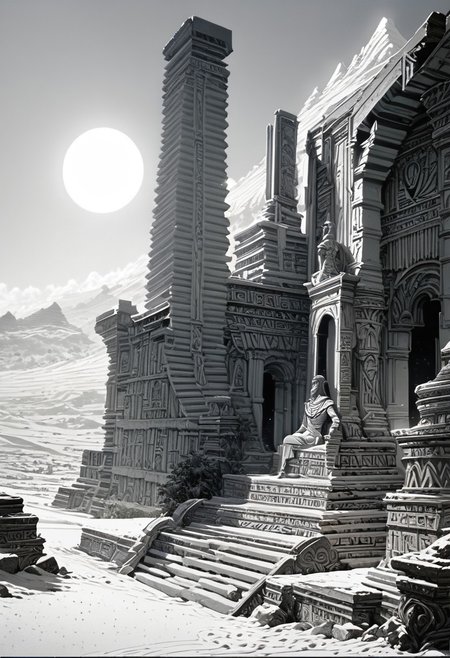 score_9, score_8_up, score_7_up, masterpiece, landscape, sand, desert, Egyptian architecture, buildings, sun, epiCPhoto
