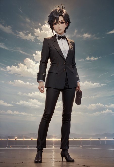score_9,score_8_up,score_7_up,score_6_up,source_anime, <lora:Worldly_XL:1>
1girl, solo, <lora:KikuchiMakoto_pony_v1:0.9> kikuchi_makoto_\(tuxedo\), kkcmkt, short hair, black hair, antenna hair, hair between eyes, black eyes, flat chest, small breasts, long legs, shoes, delicate strappy heels 
zPDXL, zPDXL-neg