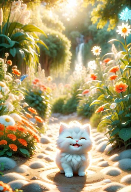 ral-fluff,<lora:ral-fluff:1>,
masterpiece,best quality,original,official art,cat,flower,blurred background,cartoon rendering,beautiful detailed glow,(detailed ice),beautiful detailed sun,sunny, flower, happy, big grin,
