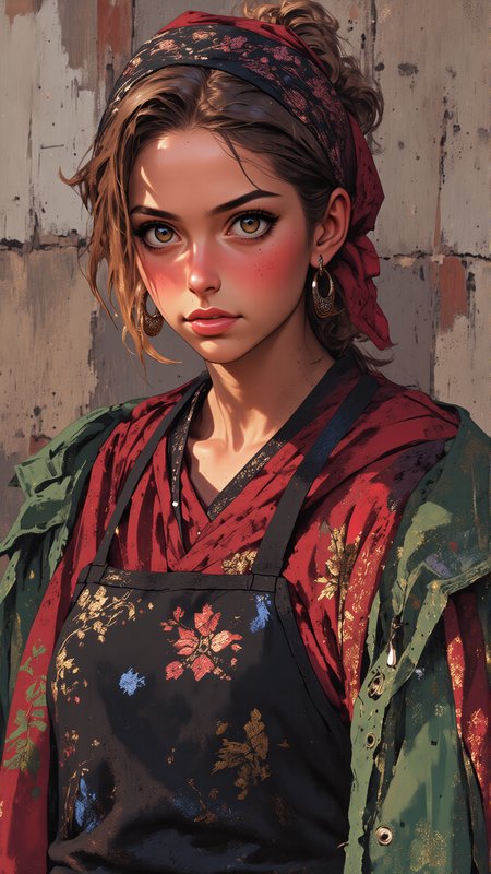 a digital painting of a woman with a bandana on her head and earrings, realistic digital illustration, photorealistic art style, realistic cute girl painting, photorealistic digital art, realistic digital art, realistic digital painting, photorealistic digital arts, realistic art style, stunning digital illustration, photorealistic digital painting, digital art. photo realistic, gorgeous digital painting, ultra realistic digital painting, photorealistic illustration, realistic illustration, beautiful digital illustration, photorealistic artstyle, great digital art with details, beautiful digital artwork, realistic digital drawing, aidmaponystyle, MythAn1m3, high quality, cinematic,