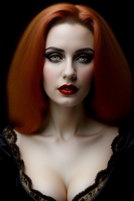Romanian vampire girl, 23 years old, (beautiful:1.75), (very pale skin:1.35), (gothic makeup:0.99), (Red Lipstick:1), (black hair), (anime:0.35), (oval face:0.25), (Halloween), (night), (front view:1.25), (elegant), 10 minutes before the world will end, (back light),  hyper-realistic, (ultra-detailed:1), (insanely detailed:1), 4k, realistic 8k, shot on portra 400, masterpiece, (perfect composition:1.55), (best quality), (style of Sandro Botticelli:0.02), (Leonardo Da Vinci:0.10), (Transylvanian Castle)