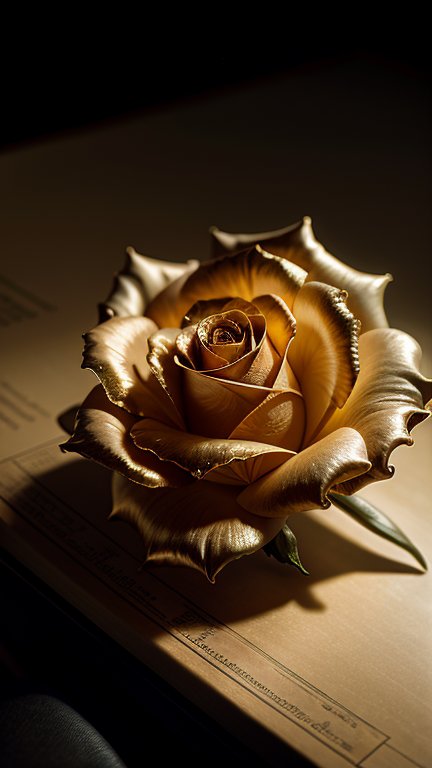Dreamscape realistic breathtaking, a lonely beautiful rose fossil rose made of amber, atmospheric, sparkly, incredible, dreamy, magical, backlit, award winning, intricate details, ultra details, realistic, professional, highly detailed, super sharp, close up, fantastical, enchanting, storybook style, golden hour light . Surreal, ethereal, dreamy, mysterious, fantasy, highly detailed