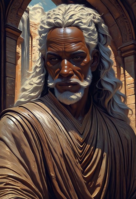masterpiece, best quality, newest, absurdres, highres, oil painting, detailed face, 1boy, Illustratedafricanfemale, dark-skinned male, african male, african, old man, old, wrinkles, winkly face, dredlocks, white hair