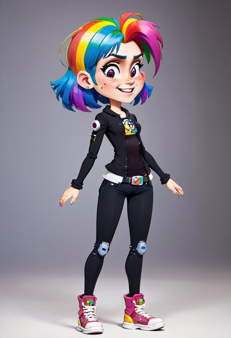 <lora:InfiniteTina:.6> A 24-year-old InfiniteTina cyborg with rainbow hair