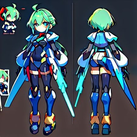 a anime, robotic woman, robotic joint, mech, robot, futuristic, megaman zero style, concept art, digial art, character sheet, android, reploid, simples background,  chara-sheet