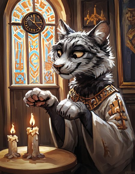 source_furry ,
russian siberian cat, fluffy, orthodox priest, wearing black clock, interior of a orthodox church, candle, 
<lora:Better_Kenket:0.8> ,  <lora:Jacato_Style_Pony:0.5>, score_9, score_8_up, score_7_up, score_6_up, score_5_up,