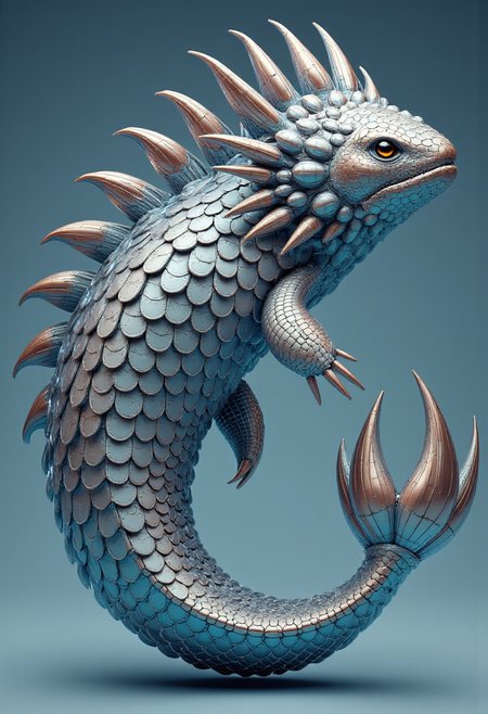 yfg-ge0m, A yfg-bgy, its body covered in shimmering, iridescent scales, blends seamlessly into its aquatic environment.