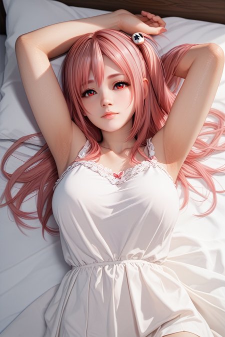score_9, score_8_up, score_7_up,
<lora:DOAHonoka:0.8>
DOAHonoka, 1girl, pink hair, red eyes, long hair, one side up, looking at viewer, looking at viewer, laying back, on bed, arms up