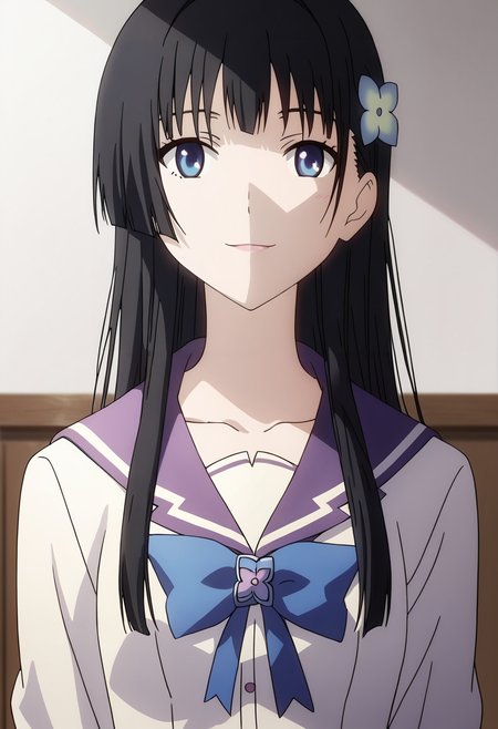 score_9, score_8_up, score_7_up,source_anime, high res image, masterpiece, best quality, 1girl, solo, upper body,  <lora:Sanka-Rea:0.8> sanka rea, blue eyes, school uniform, hair ornament