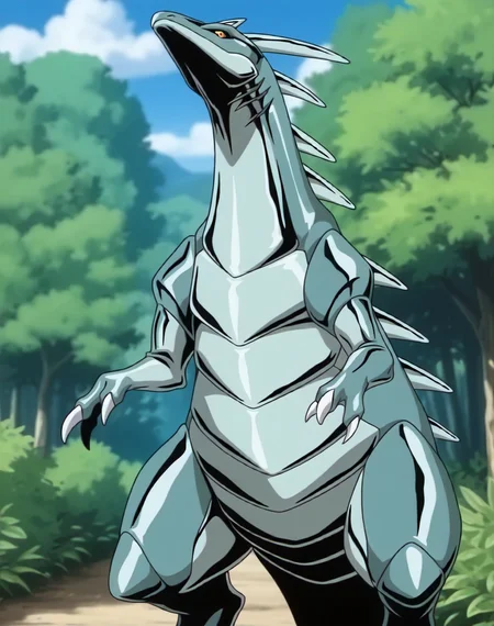 <lora:Metallisaur_(Shinzo)_(Illustrious)_(AD):1.35> Metallisaur, monster, Shinzo, 
exterior, vivid anime blue sky with detailed clouds, forest, 
dynamic action, monster, wide upper body, tail, thick thighs, thick body, male focus, ridged front body, ridged stomach, ridged chest, ridged neck, made of metal, end boss, unstoppable, strong, glossy metal body, rawr, 
BREAK: very awe, aesthetically pleasing, masterpiece, best quality, amazing quality, very aesthetic, perfect depth of field shot, 
masterpiece, best quality, amazing quality, very aesthetic, high resolution, ultra-detailed, absurdres, newest, scenery, {Prompt}, BREAK, detailed background, detailed hair, depth of field, volumetric lighting, 
BREAK: lazympos, lazypos (3),