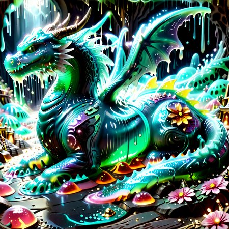 embedding:lazympos a slime-morphed knight battling a gelatinous dragon, armor oozing metallic hues, sword trailing glowing slime, battlefield of melting stone and gooey flora, sl1m3d, slime-morph, epic composition <lora:Slime_Morph_V4:1.0000000000000002> <lora:TrendCraft_The_Peoples_Style_Detailer-v2.1A-3_12_2025-SDXL:0.20000000000000004>
