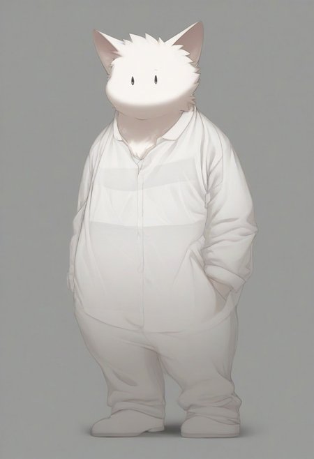 score_9, score_8_up, male, solo, full body, digital art, highly detailed, zPDXL2, zPDXLpg, zPDXL, dog, white trousers, white shirt, standing, big eyes, large pupil, look at viewer, school uniform, senior high school uniform, white fur, white body, zuppu11, (((see-through_silhouette)))