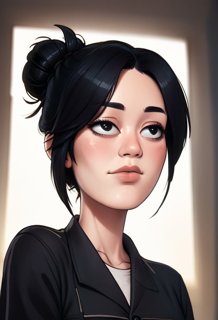 score_9, score_8_up, score_7_up, score_6_up, PRSNL_3_1, uncensored, pupils black dots, lips, upper body, best quality, masterpiece, 4k, realistic, warm light,
1girl, solo, cpnakamura, single bun, black hair, black eyes