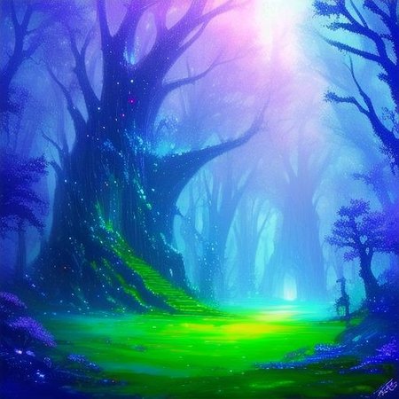A beautiful fantasy Spring forest landscape with mythical creatures. The atmosphere is mystic and mysterious.