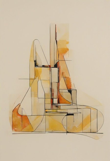 (abstract building painting, brutalist architecture, Bright  YELLOW AND DARK RED color palette, curve, circle, ellipse, core), AK, abstract, deconstruction, geometry, geometric composition,paint painting,harmonious colors, black frame,rectangle, tilt, flat painting, framex, horizontal, Constructivism, Fauvism,
