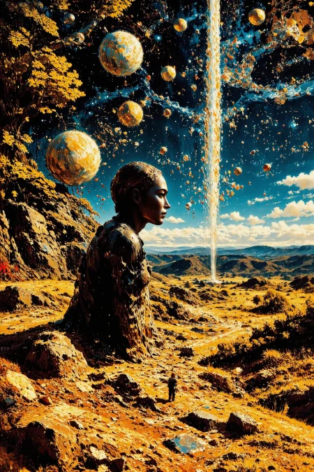 space, art gallery, beautiful surreal landscape, woman, planets, vivid colors, colorful, multilayer paint splash style, <lora:Hand v2:1> <lora:Anti-Blur:1> <lora:Insane Detail Slider:0.5>   <lora:Flux.1_Turbo_Detailer:0.6>   <lora:flux-photo-transparent_Alpha_1.0:0.8> <lora:flux.1_lora_flyway_Epic-detail_v2:1>   <lora:Painterly01b_CE_FLUX_AIT:0.8> pntrlyCE_style <lora:PsykeV1:1>  <lora:VividlySurreal:1>