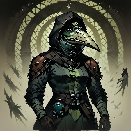 score_9, score_8_up, score_7_up, masterpiece, best quality, newest, absurdres, highres, 1girl DDPD-V1.1, plague doctor mask, mask, armor, shoulder pads,