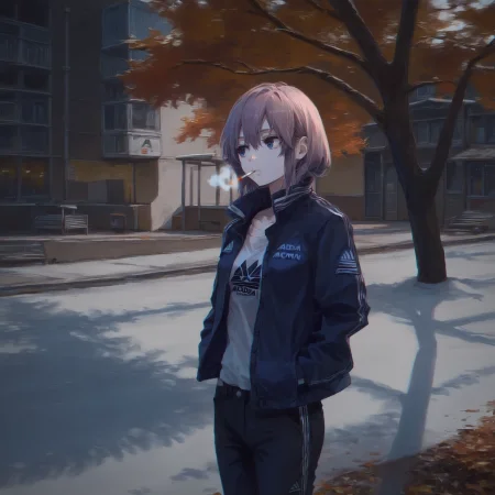 score_9, score_8_up, score_7_up, source_anime, (animeirl), jacket, pants, adidas,1girl, young female, cigarette, thinking, outdoors, autumn,solo,  <lora:Animeirl v3 GLoRA PDXL Anzhc:1.1>,<lora:lowlight:0.7>, hands in pockets,