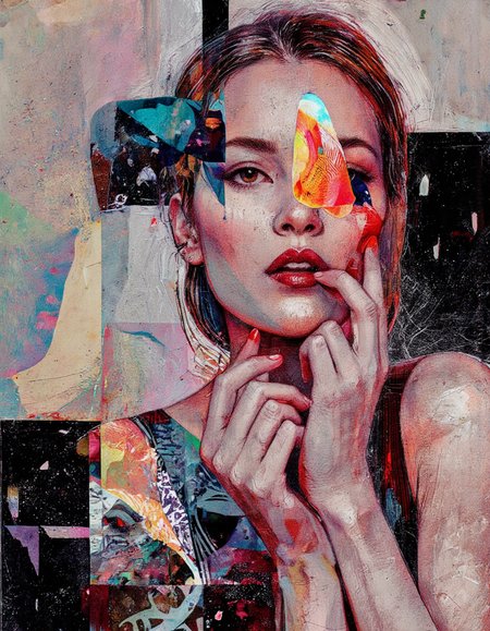 Art by Eli Minaya. A digital illustration shoot from below about an abstract Woman portrait, Serendipity, Sonorous, Ineffable, Quixotic, Resplendent, Petrichor, Ephemeral, Luminous, layered symbolic density, enchanting, impressive, captivating, mesmerising.
