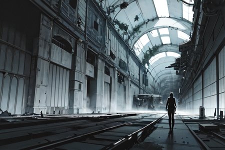 highly insanely detailed, masterpiece, top quality, best quality, highres, 4k, 8k, RAW photo, (very aesthetic, beautiful and aesthetic),  
tsutomu nihei,nihei_tsutomu,blame!,blame gakuen!,abara,TNstyle,sidonia_no_kishi,(deep horizon,megastructure in background,space,spacecraft,giant room,hangar,lab,city ruins,tunnel,sidonia \(ship\)),gauna,gauna mech,toha heavy industries,dome,buildings,drainpipe,machinery,concrete walls,metal walls,wire,mist,steam,smoke,bridge,clouds,flock,no human,open space,biomachine,bioluminescence, 
<lora:blameLora_v10:0.5>, 
(1girl:1.3), 
solo focus, 
set in an overgrown cemetery, featuring ivy-covered graves, rustling leaves, a haunting ambiance, at night,âââ