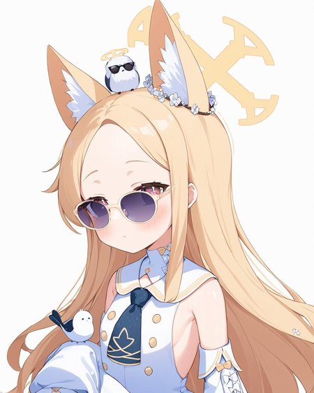 seia \(blue archive\),1girl, halo, sleeves_past_fingers, white_background, simple_background, detached_sleeves, blush, forehead, white_bird, animal_ear_fluff, solo, upper_body, sleeveless_dress, white_dress, sunglasses, short_necktie, flower
<lora:seia_(blue_archive)_image1153_2023-12-03-000014:1>halo. gorgeous,key visual, vibrant, studio anime,award-winning, professional, highly detailed,high budget, cinemascope