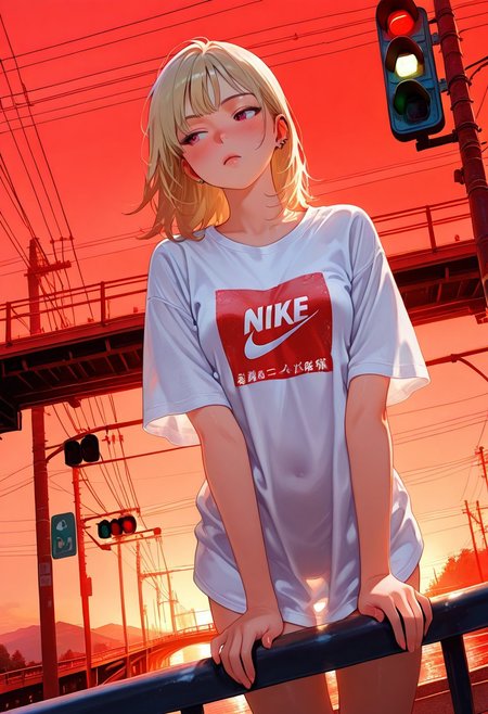 8K, best quality,masterpiece,amazing quality,ultra-detailed,delicate illustration, best shadows, very detailed, scenery, depth of field, volumetric,  cinematic perspective, hyper-realistic, masterpiece, best quality, amazing quality, highly detailed, very aesthetic, newest) , , sexy pose,small breasts,
blushing, asian girl, small head, pretty girl, korean girl,
((slim body)),), Dynamic angle, Dynamic pose, 
ear piercings, Nswf, masterwork, masterpiece, best quality, dynamic lighting , dynamic pose,,  dynamic angle, , ,  (lineless:1.2), detailed, depth of field, dynamic lighting, blurry, (cheekbones:0.85), (realistic:1.2), white background, 
,, ultra-HD, cinematic lighting, photorealistic, (impressionism:1.5), high detail  ,masterpiece, best quality, very aesthetic, 8k,,,,
>
[
masterpiece, newest,absurdres,incredibly absurdres, best quality, amazing quality, very aesthetic, mixed media,
1girl, bored, oversized shirt, white shirt, nike print, blonde, bridge, car lights, red theme, traffic light, public service announcement, 
 <lora:KonYa666:1> kony4666 <lora:XXX477:1> xxx667_illu,