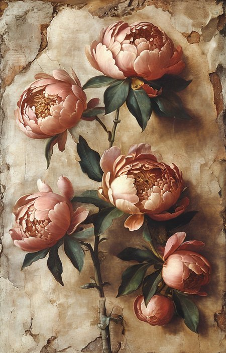 masterpiece,best quality,<lora:tbh193-sdxl:0.9>,illustration,style of Michelangelo Buonarroti, decaying peonies