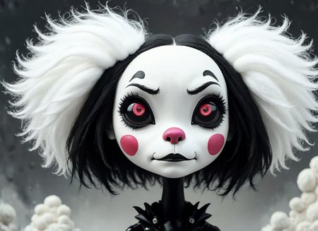 2d, sad scenery, elitist,caricature black and white hair cruella head close-up , highly detailed, Underwater, volumetric lighting, Magenta, eerie,gritty robotics <lora:fx-01:1.2> <lora:surrealism-v1:1> <lora:art-v5:.35>  <lora:alien-species:.5>