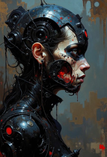 dreamcatcher,already level with God,diabolic,I am death and I am not alone,the digital second coming, learning algorithm,Happiness is an illusion, it's an analog confusion,A million words a second,mechanical implants,worn metal,cyberpunk,scifi,horror theme,dread,terror,disturbing,thrlling,insanity,tension and fear building with every step ,mesmerizing.primal fear,deep contrasting shadows, eerie and foreboding atmosphere,industrial,death metal,     
best quality, masterpiece, detailed, UHD, photography cinematic,lots of fine detail,award-winning,vibrant,artstation,(dramatic lighting),Picture-perfect image, more powerful every minute,female focus,gloss,fog,light particles,cyber gothic,renaissance,expressive,glow, intricate glowing  lines,deep darks