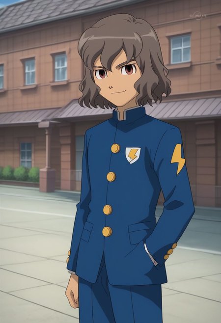 score_9, score_8_up, source_anime, highly detailed, 1boy, solo, male_focus, slender, skinny, full body,
riccardo, 1boy, male focus, raimon, school uniform, gakuran, brown hair, brown eyes, solo, upper body, lightning bolt symbol, smile
outdoor,