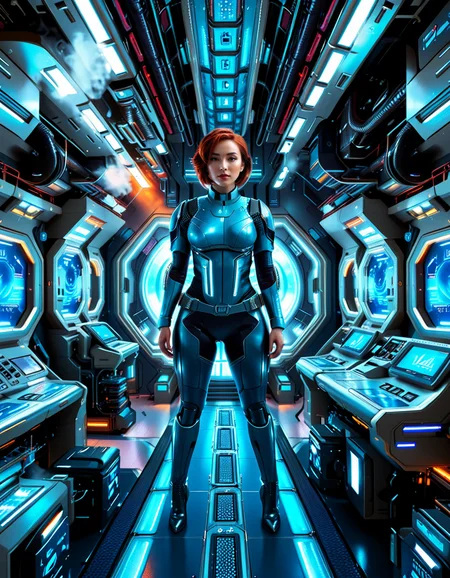 <lora:3ng1n3_r00m:1>,A highly detailed and cinematic depiction of a confident woman standing in the 3ng1n3 r00m of a futuristic spaceship. She is wearing a sleek and advanced space uniform, with a metallic sheen and intricate details like glowing blue energy lines running along the seams of her suit. Her uniform is form-fitting, with visible patches indicating her rank and position, and a high-tech helmet tucked under her arm. She has short, neatly cut hair, a determined expression, and a calm yet commanding presence.
The engine room around her is illuminated by a mix of bright white and soft blue lights, reflecting off the polished metallic surfaces of the machinery. Massive, glowing energy cores pulse with light in the background, emitting a soft hum. Pipes, cables, and control panels surround her, each detailed with futuristic textures and glowing interfaces. The room feels alive with motion, as small holographic displays and robotic arms work automatically. The overall mood is futuristic, highly technological, and awe-inspiring, with sharp contrasts between the cold metallic surfaces and the warm light from the energy cores.
The image is rendered in a hyper-realistic and cinematic art style, with an emphasis on intricate details, dramatic lighting, and rich textures.<lora:SDXLFaeTastic2400:0.4> <lora:extremely_detailed:0.4> extremely detailed,, Masterpiece,best quality,hi res,8k,hi res,8k,award winning,(sharp focus, intricate, highly detailed),