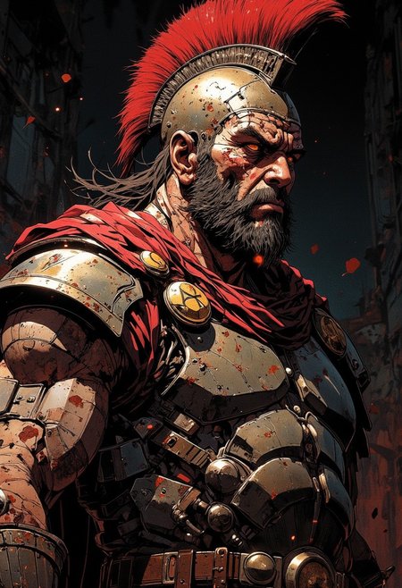 fat barbarian, portrait, finely detailed gladiator armor,  secutor helmet, intricate design, cinematic lighting, dramatic lighting, 4k