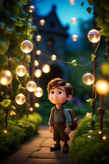 cinematic film still style of Pixar,Enhance the image with magical elements by adding glowing orbs and ethereal creatures that seem to be drawn from the worlds of Miyazaki's imagination. These creatures playfully interact with the vines and stars,creating a sense of harmony and wonder.,
<lora:xl_more_art-full_v1:1>,realistic,, (((masterpiece))),(((best quality))),((ultra-detailed)) . shallow depth of field, vignette, highly detailed, high budget, bokeh, cinemascope, moody, epic, gorgeous, film grain, grainy
