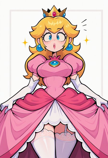 IllustriousQual, masterpiece, best quality, amazing quality, very aesthetic, absurdres, 1girl, solo, 
<lora:ValbunStyle-IL:0.9> valbun, Princess Peach