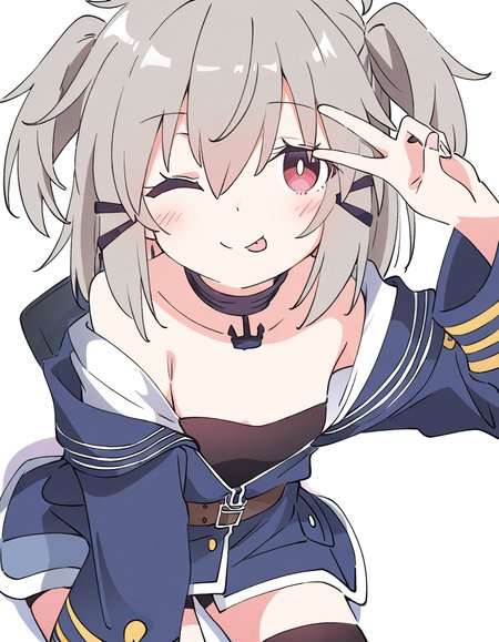 1girl,solo,looking at viewer,white backgrounds,simple background,cowboy shot,sitting,one eye closed,smile,tongue out,v,murasame\(warshipgirlr\),<lora:murasame-000012:1>,, masterpiece, best quality, very aesthetic, absurdres,newest, incredibly absurdres,, (Ixy:0.6)),(hiten \(hitenkei\):0.7),
