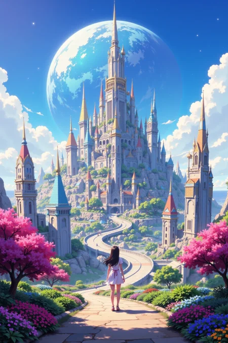 a futuristic planetary city beautiful  anime landscape, bright sunny sky, woman, very intricate, very detailed, sharp, bright, colorful, <lora:Hand v2:0.5> <lora:Anti-Blur:1><lora:Insane Detail Slider:0.25>  <lora:flux.1_lora_flyway_Epic-detail_v2:0.3> <lora:fluxenhancer:0.25> <lora:ROWER:0.6> <lora:flux-charmer-v1-1:0.4>  <lora:classic-cartoon:1> cl4ss1cc4rt00n