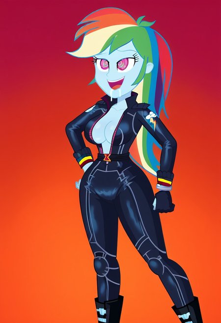 masterpiece, best quality, score_9, score_8_up, rating_explicit, 1girl, source_cartoon, knneling, rainbow dash, Equestria Girls, accurate eyes, perferct quality eyes, accurate equestria girls, female, show accurate, reasonably sized breasts, medium breast, show accurate, indoor daycare, daycare room, daycare playground, daycare, anatomically correct, very sexy body, sexy body, horny expression, standing on the play yard, horny expression, solo, horny expression, horny expression, rebels expression, on the play yard, play yard, horny expression, horny expression, sexy body, 20 yo body, adult body, very very long body, curvy body, curvy, grow up body, rainbow dash doing a immature face, 1,75 meters tall body, abdl, long body, rainbow dash slut, slutty body, rainbow dash wearing a super sexiest secret agent blackwidow bodysuit with a large diaper bundle, blackwidow bodysuit with a diaper bundle, bodysuit with a diaper bundle, secret agent bodysuit, diaper into of The bodysuit, notable diaper bundle in the agent bodysuit, notable diaper bundle, blackwidow, blackwidow bodysuit, cleavage, black gloves, large breasts, bracelet, big diaper bundle, diaper into The blackwidow bodysuit with diaper bundle, biggest sized diaper bundle, diapers under the blackwidow bodysuit, kaa eyes, colors in eyes, hypnosis, adult diaper under the blackwidow bodysuit with a notable big diaper lump, drooling, massive drooling