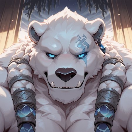 masterpiece, best quality, amazing quality, solo, 1boy, null-ghost, Volibear, bara, braids, blue eyes, close up, 