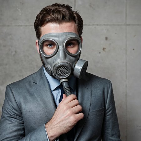 RAW photo, of a beautiful man with a beard in a grey suite wearing a gas mask at a vault, full sharp, detailed face, visible feet, blue eyes, (high detailed skin:1.2), 8k uhd, dslr, soft lighting, high quality, film grain, Fujifilm XT <lora:polyhedron_gas_mask-000006:0.5>
few pale freckles, pale skin, snow white skin, oiled shiny skin, dry skin, powdered skin, porcelain skin, blush, flushed cheeks, wrinkles, dark circles under the eyes, beauty spot, moles, blackhead, visible skin detail, dark circles under the eyes, acne scars, goosebumps, remarkable detailed pupils, perfect eyes, perfect hands with four fingers and one thumb each <lora:polyhedron_all_sdxl-000004:0.3>