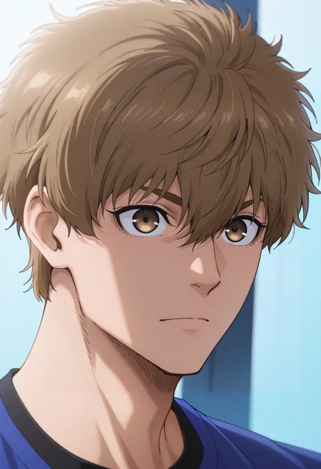 masterpiece, best quality, , semi-realistic, , 1boy, solo, male focus, <lora:asahi_naruhaya_ilxl:0.96>, asahi_naruhaya, brown hair, brown eyes, short hair, hair between eyes, bangs, , ,