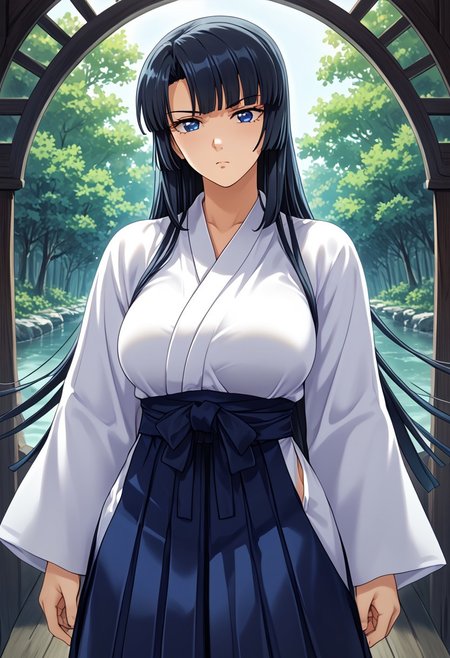 score_9,score_8_up,score_7_up,source_anime,5_figner,2d_animation,game cg,BREAK,1girl,solo,isomura rinko,long hair,blue eyes,Black hair,bangs,blue hakama,kyuudou,muneate,hakama,hakama skirt,japanese clothes,yugake,arrow \(projectile\),
large breast,cowboy short,serious,looking at viewer,front view,
doujyou,
masterpiece,best qualit,ultra-detailed,illustration,an extremely delicate and beautiful,beautiful detailed eyes,unity 8k wallpaper,high resolution,anime CG,official_art,