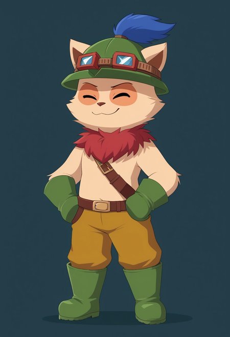 Teemo, solo. male, green hat, green gloves, green boots, clothed
