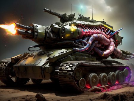<lora:TechPunkAIv2Pruned:.9> BioPunkAI  battle tank (Highly detailed, amazing fantasy setting), (Shiny Impressive lighting), (Colorful, Ultra Realistic, High quality, Highly detailed, Sharp focus, 8K UHD, Art photography), (trending on artstation)